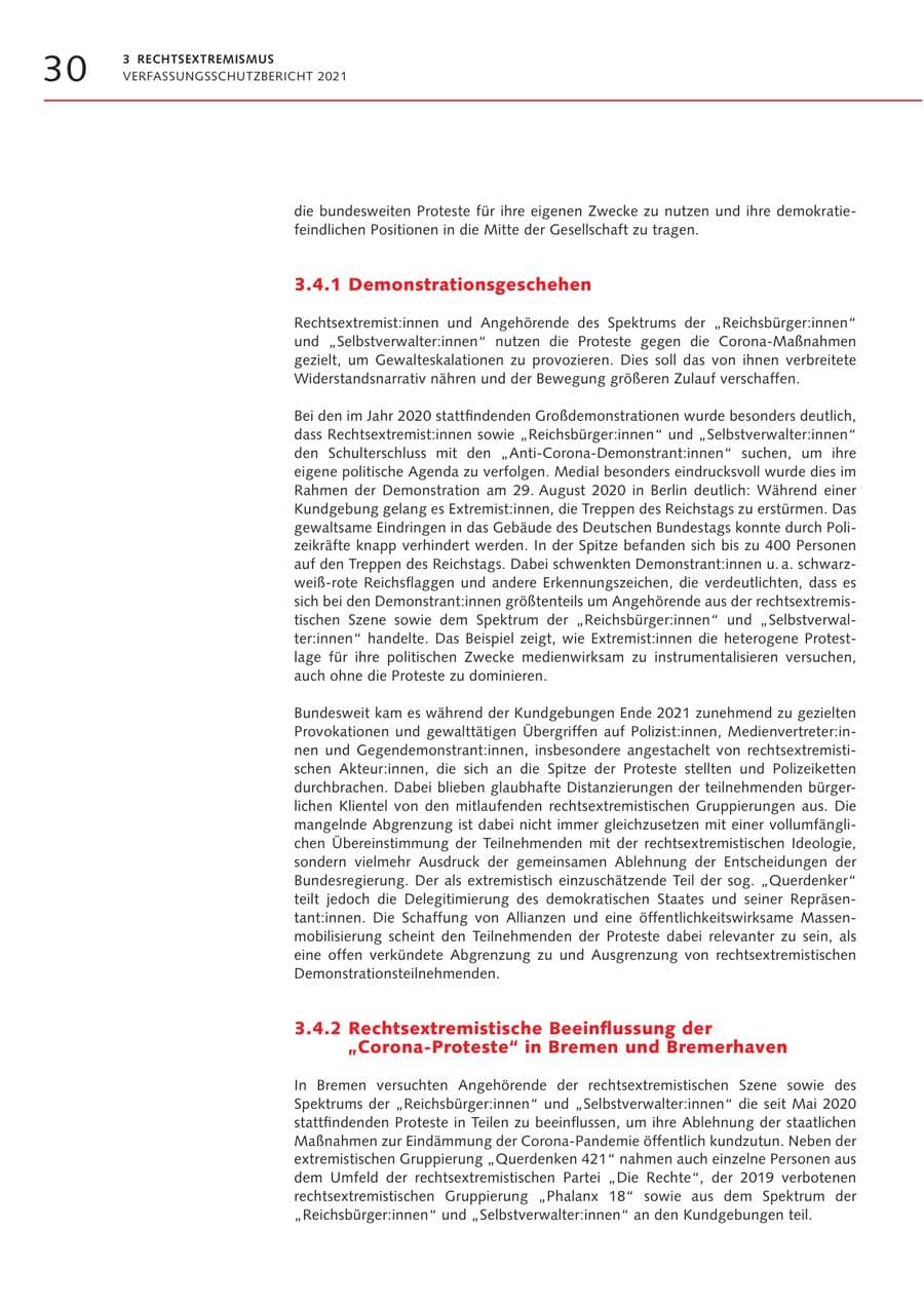 Seite 30 des Verfassungsschutzbericht 2021 Bremen