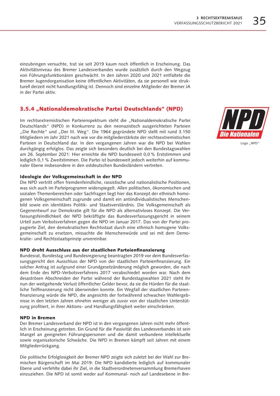 Seite 35 des Verfassungsschutzbericht 2021 Bremen