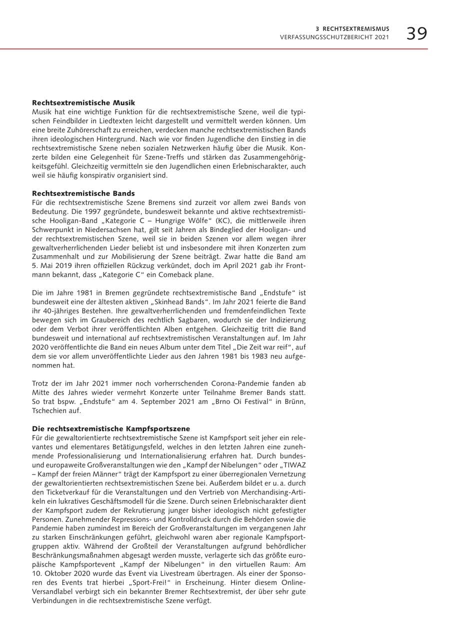Seite 39 des Verfassungsschutzbericht 2021 Bremen
