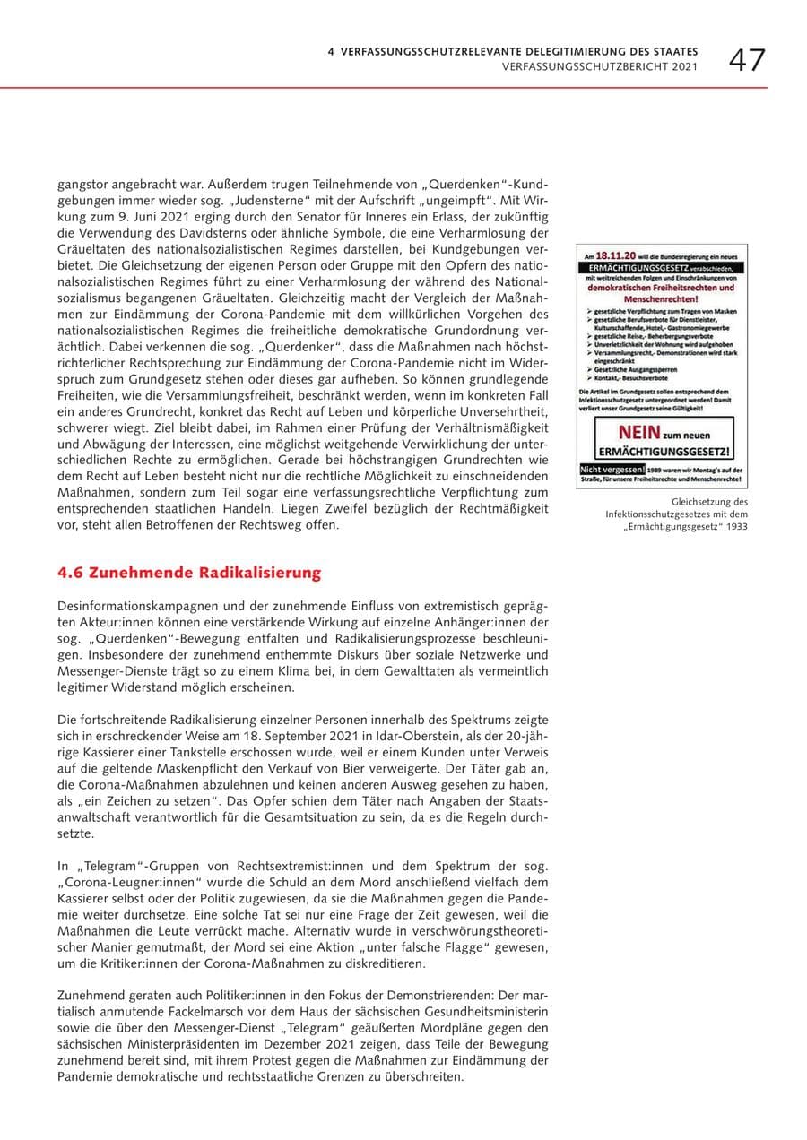 Seite 47 des Verfassungsschutzbericht 2021 Bremen