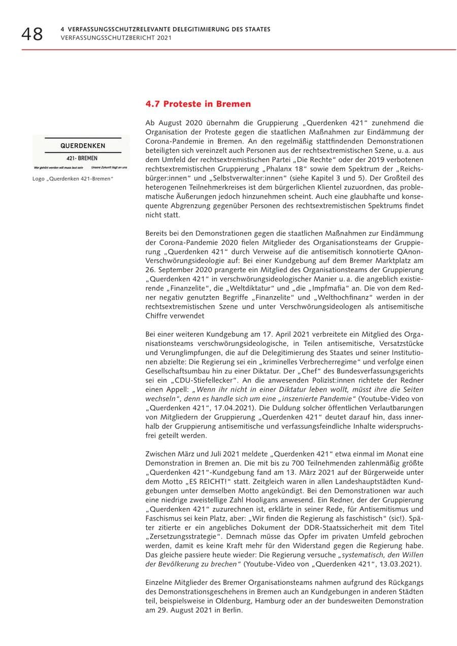 Seite 48 des Verfassungsschutzbericht 2021 Bremen