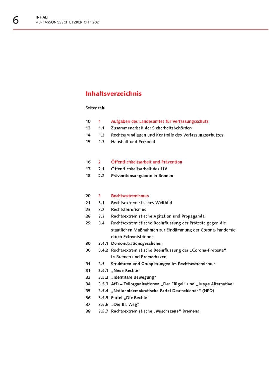 Seite 6 des Verfassungsschutzbericht 2021 Bremen