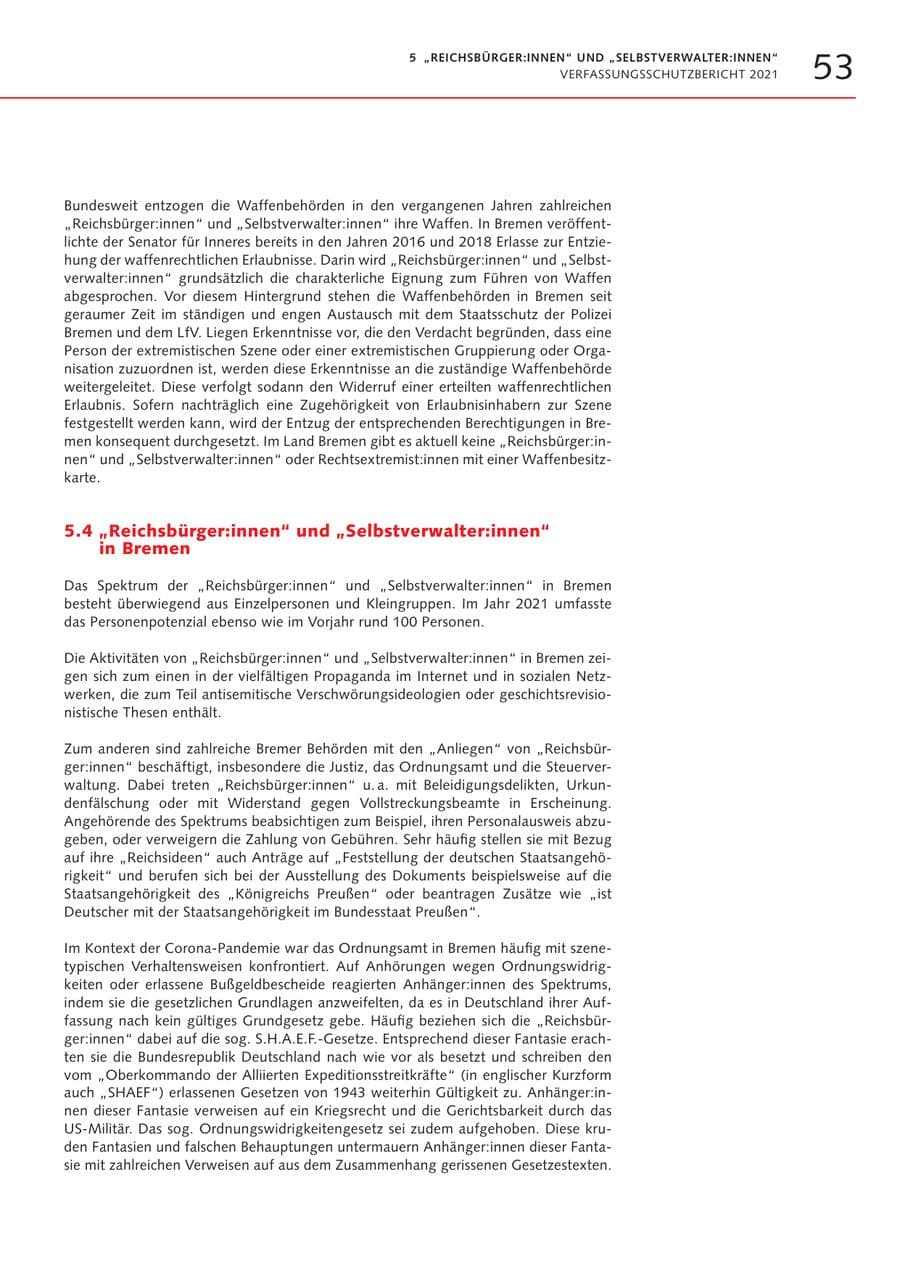 Seite 53 des Verfassungsschutzbericht 2021 Bremen