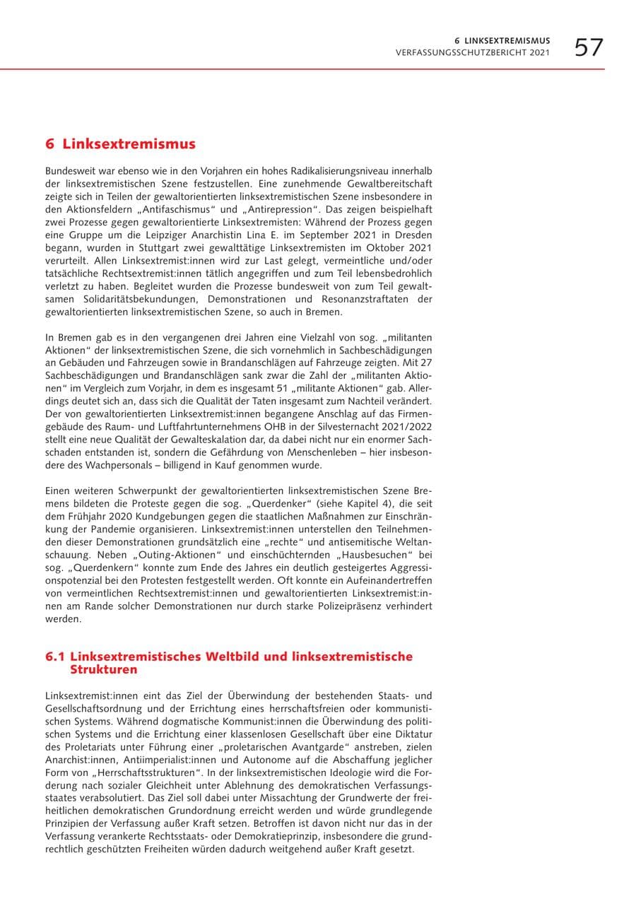 Seite 57 des Verfassungsschutzbericht 2021 Bremen