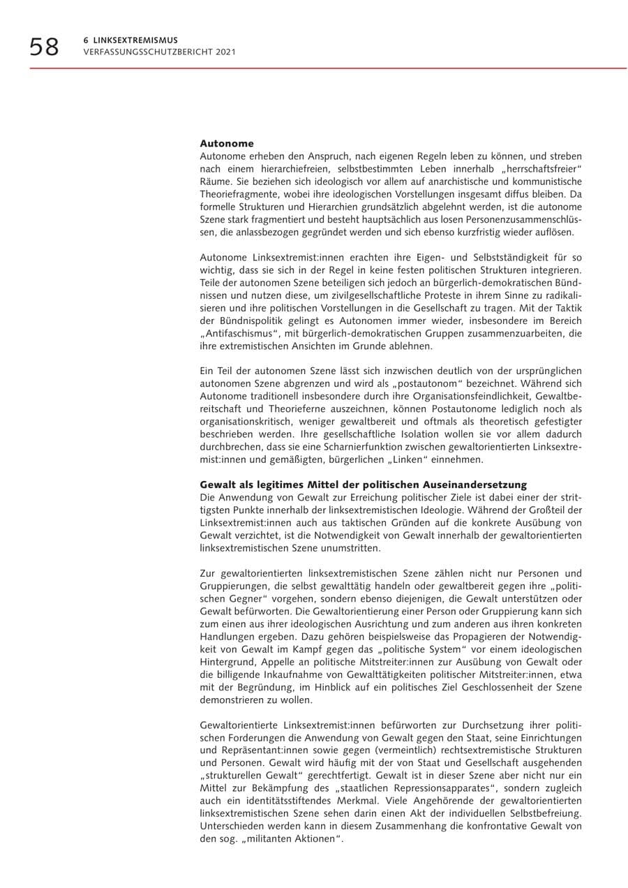 Seite 58 des Verfassungsschutzbericht 2021 Bremen