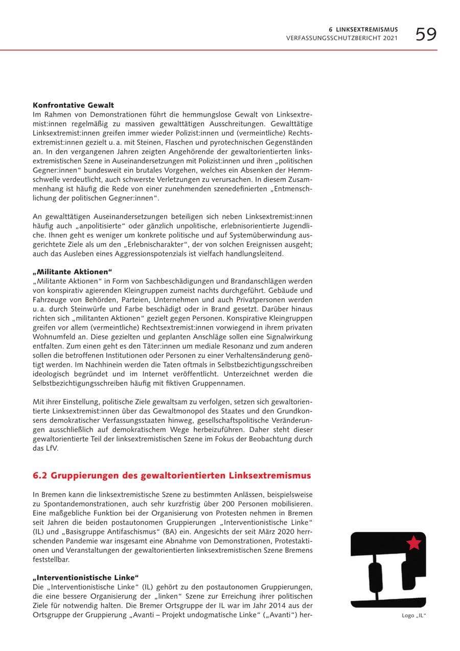 Seite 59 des Verfassungsschutzbericht 2021 Bremen