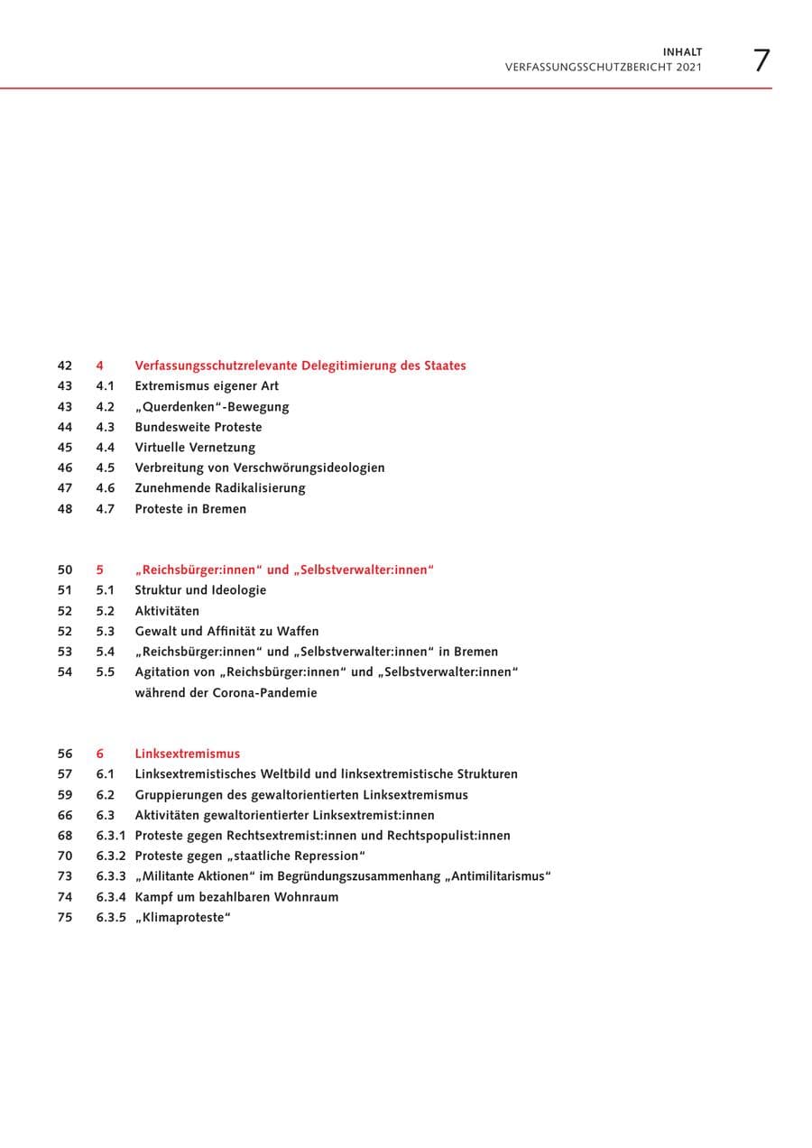 Seite 7 des Verfassungsschutzbericht 2021 Bremen