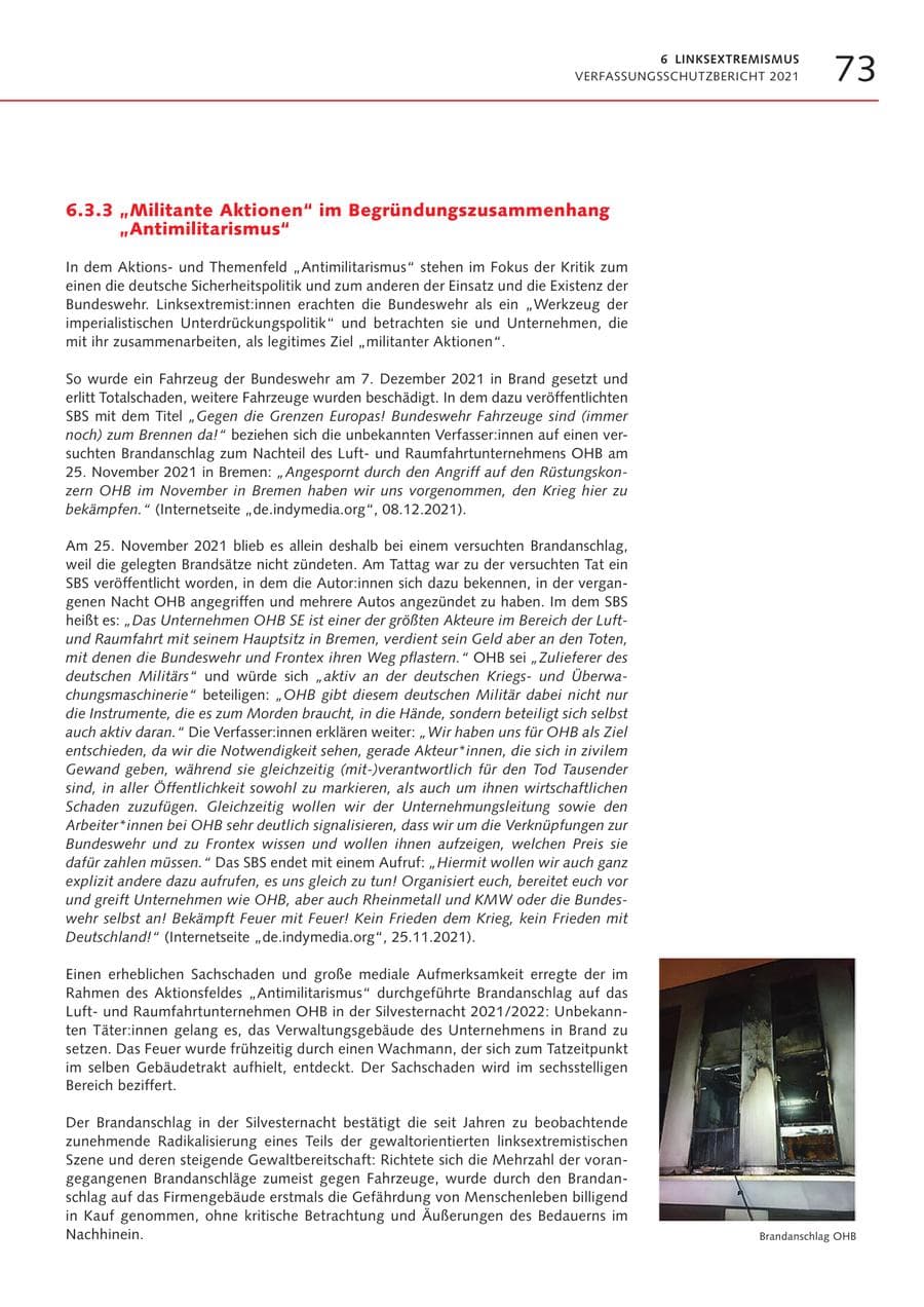 Seite 73 des Verfassungsschutzbericht 2021 Bremen