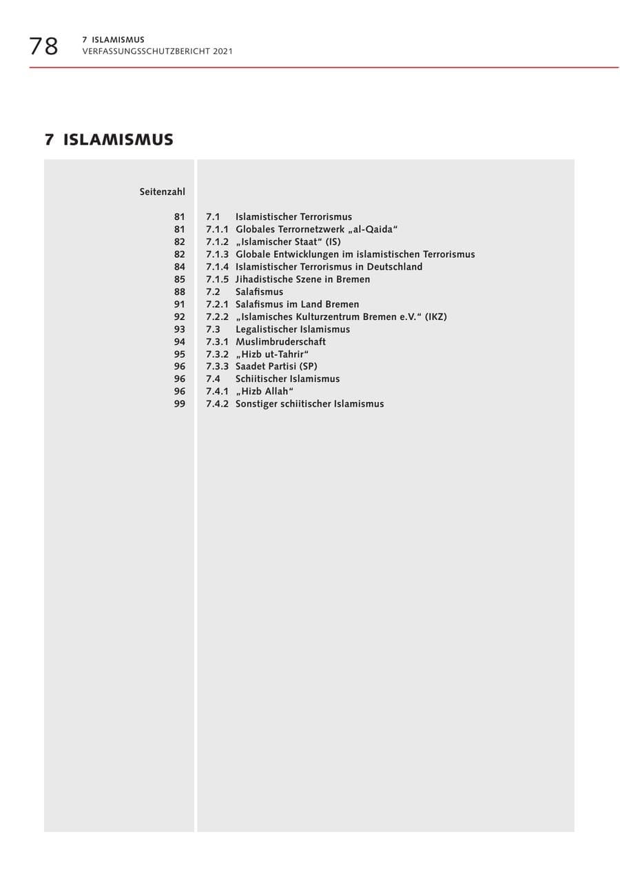 Seite 78 des Verfassungsschutzbericht 2021 Bremen