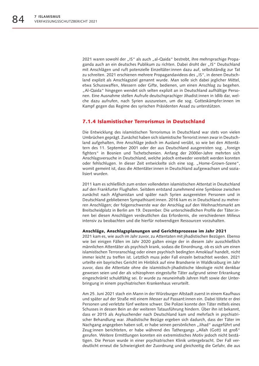 Seite 84 des Verfassungsschutzbericht 2021 Bremen