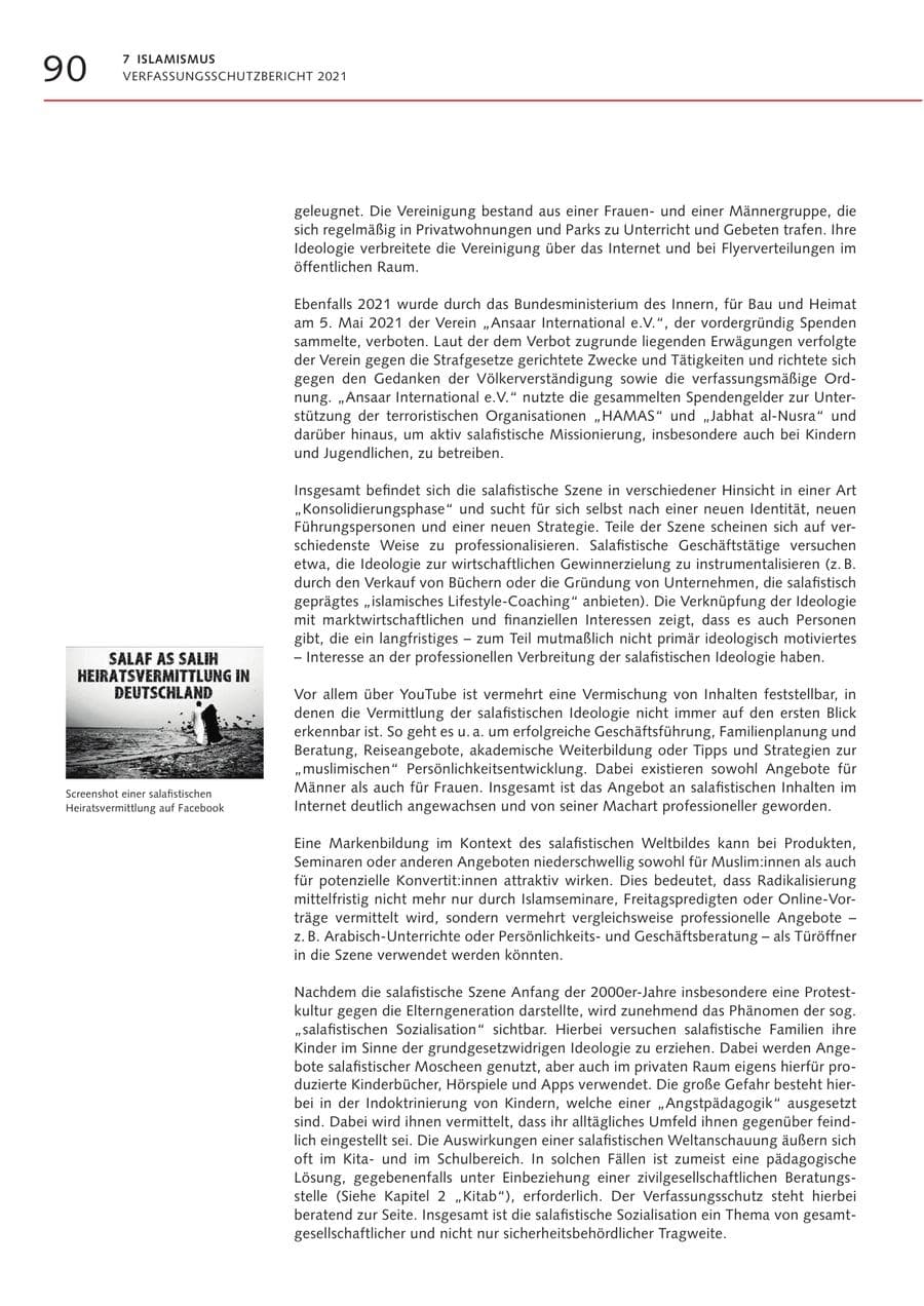 Seite 90 des Verfassungsschutzbericht 2021 Bremen
