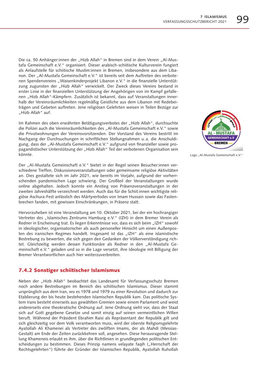Seite 99 des Verfassungsschutzbericht 2021 Bremen