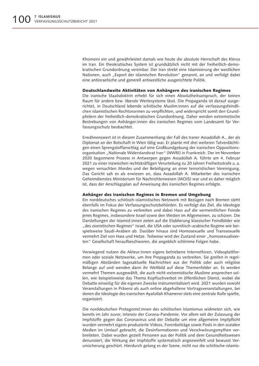Seite 100 des Verfassungsschutzbericht 2021 Bremen