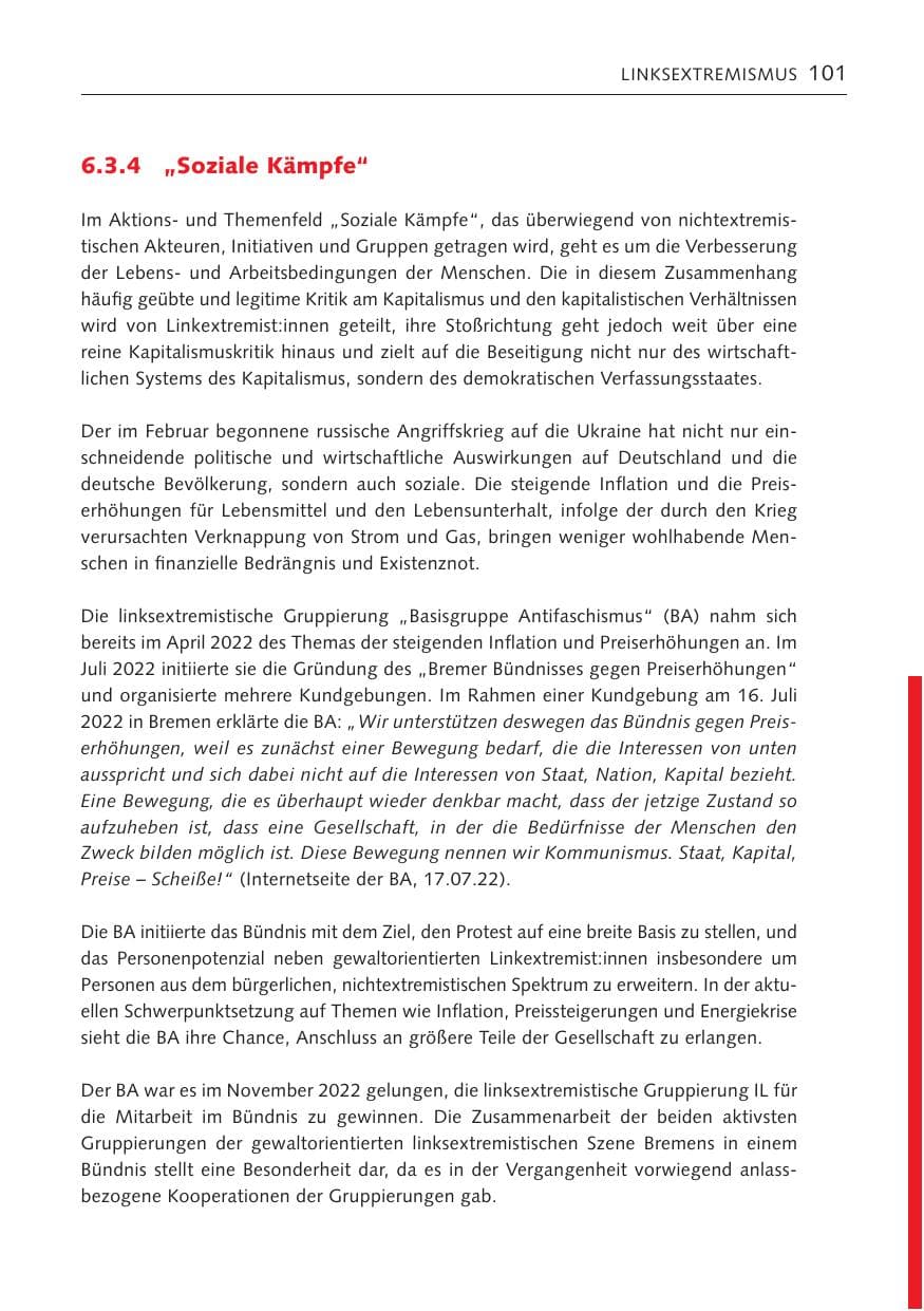 Seite 101 des Verfassungsschutzbericht 2022 Bremen
