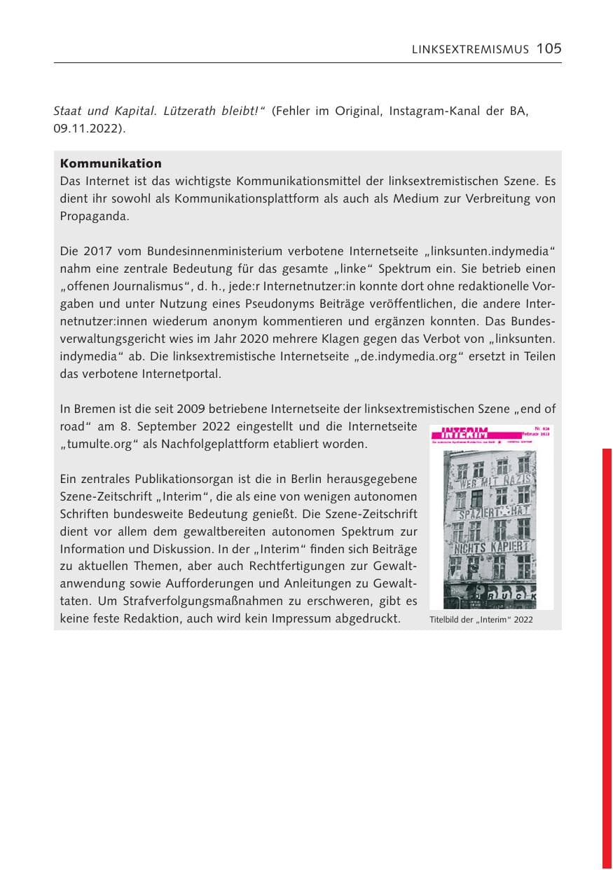 Seite 105 des Verfassungsschutzbericht 2022 Bremen