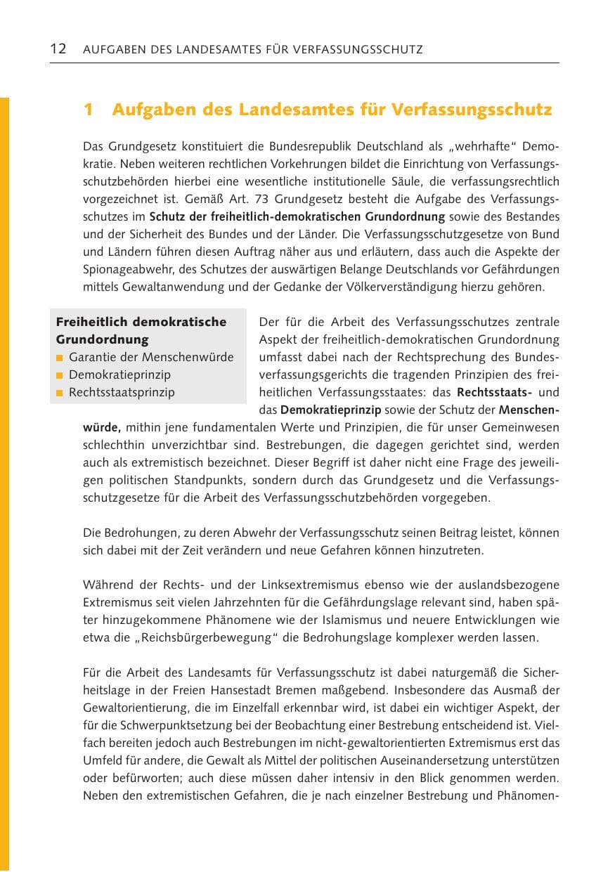 Seite 12 des Verfassungsschutzbericht 2022 Bremen