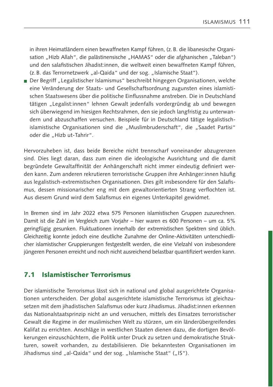 Seite 111 des Verfassungsschutzbericht 2022 Bremen