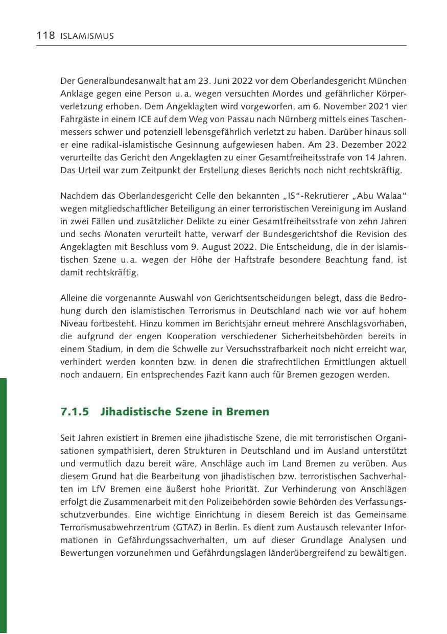 Seite 118 des Verfassungsschutzbericht 2022 Bremen