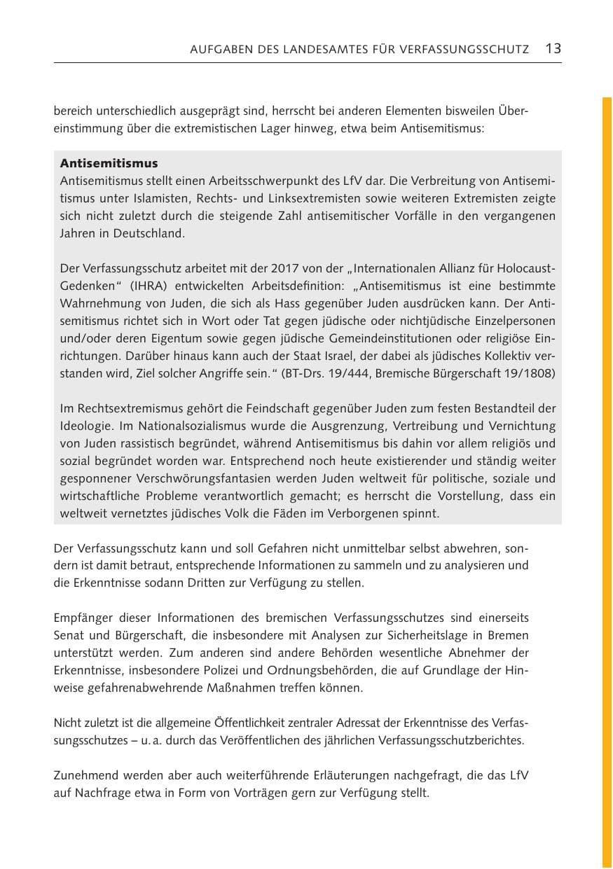 Seite 13 des Verfassungsschutzbericht 2022 Bremen