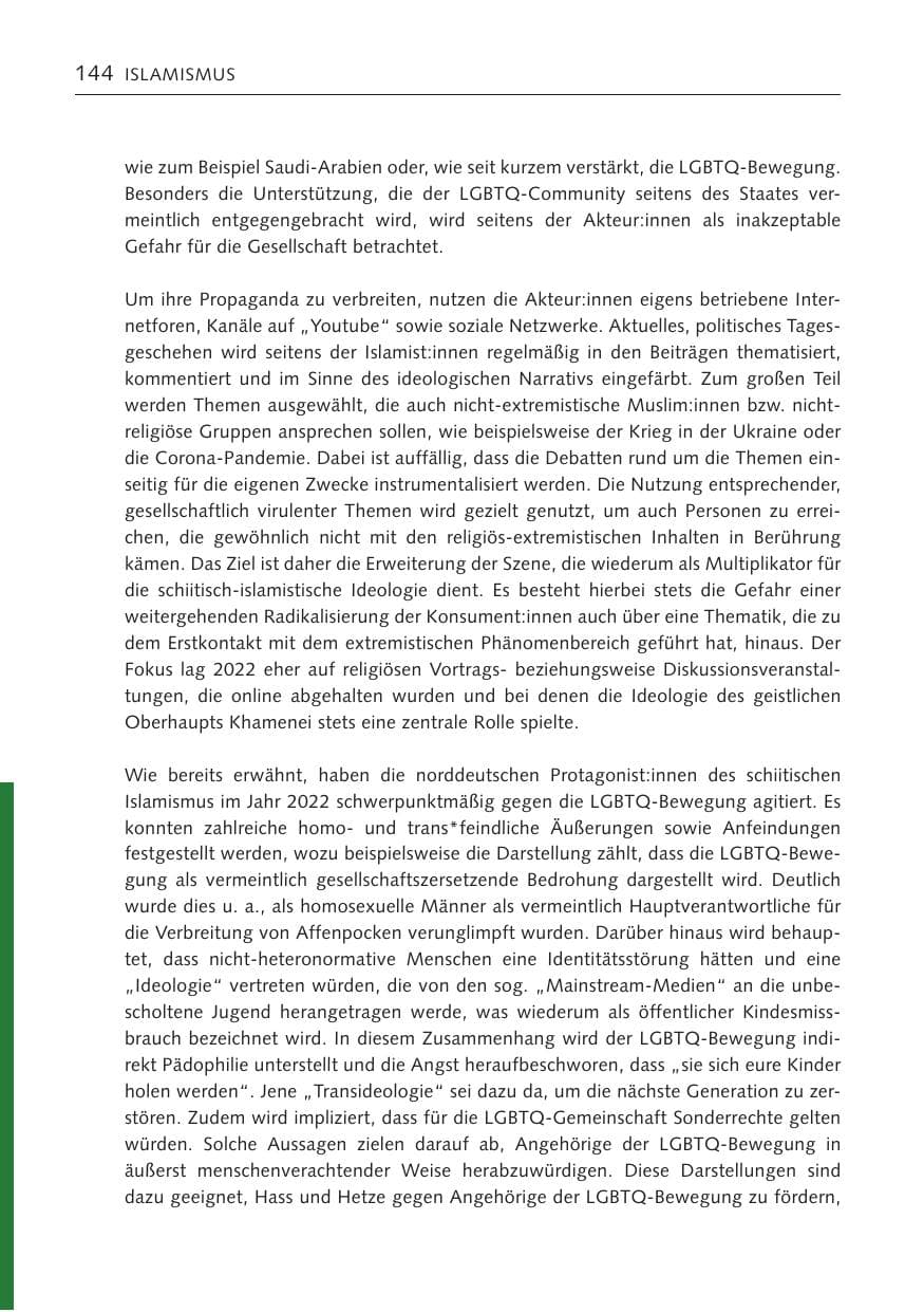 Seite 144 des Verfassungsschutzbericht 2022 Bremen