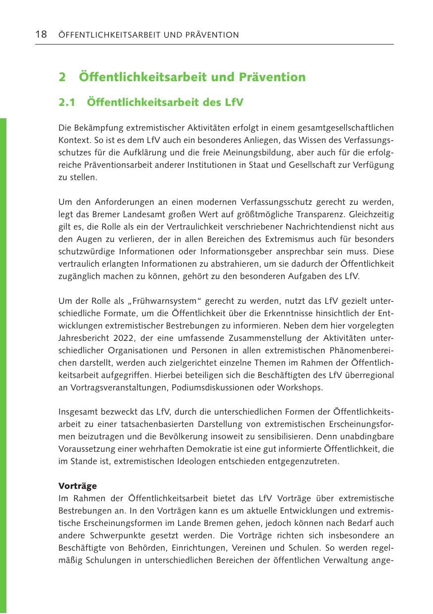 Seite 18 des Verfassungsschutzbericht 2022 Bremen