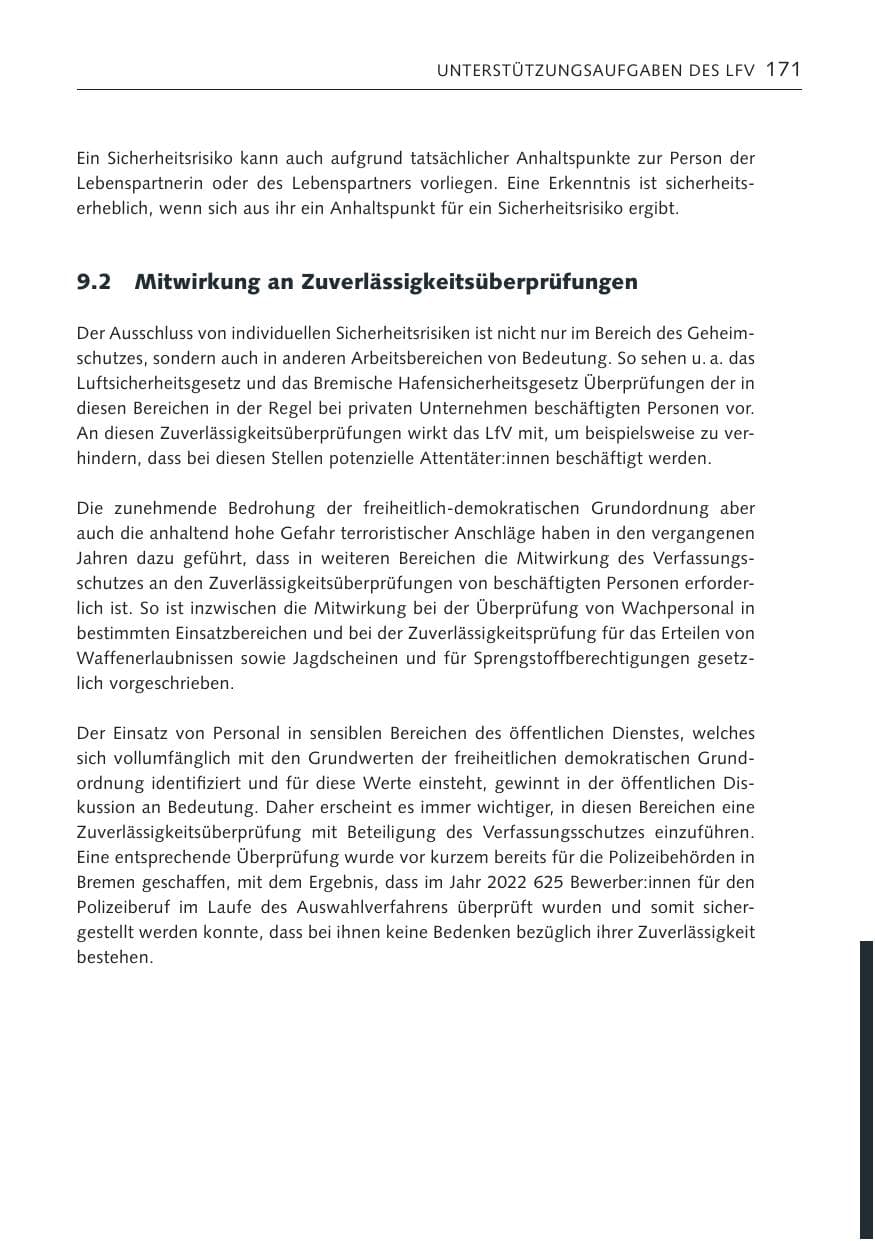 Seite 171 des Verfassungsschutzbericht 2022 Bremen
