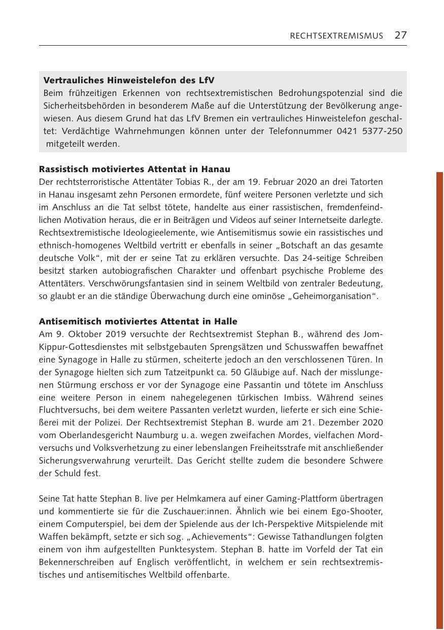 Seite 27 des Verfassungsschutzbericht 2022 Bremen