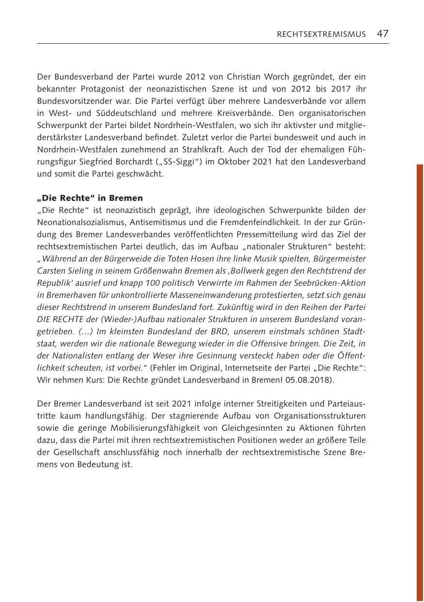 Seite 47 des Verfassungsschutzbericht 2022 Bremen