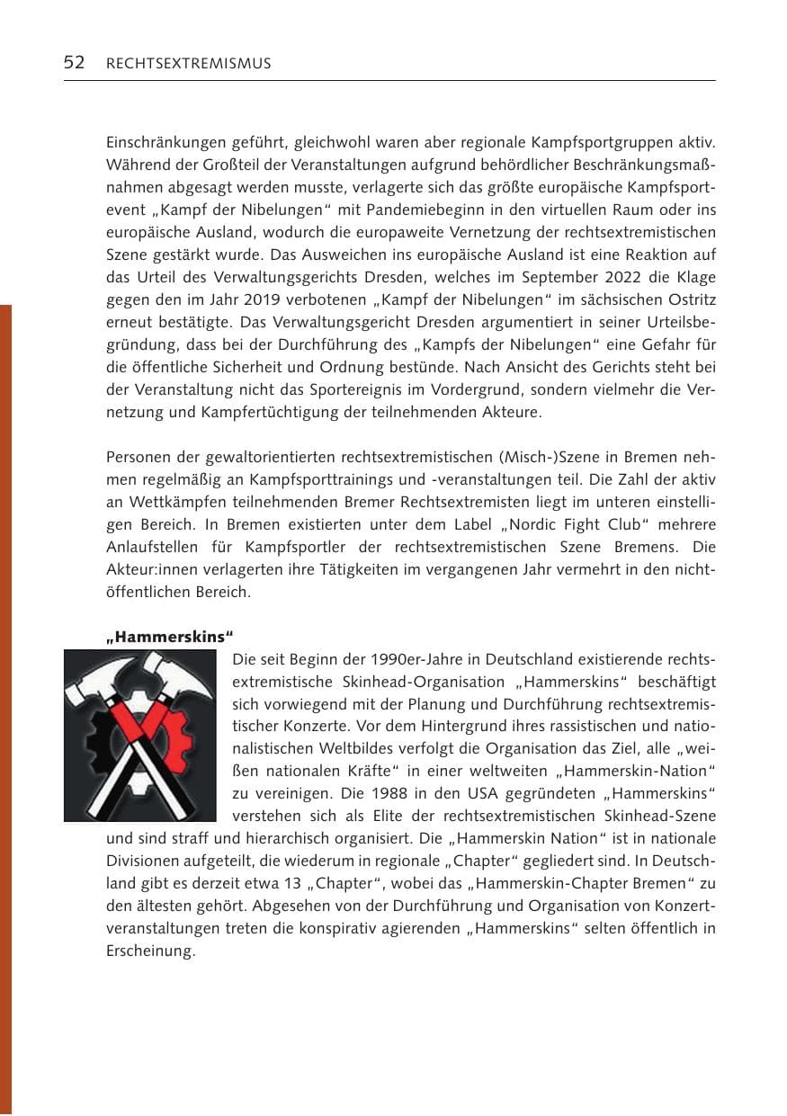 Seite 52 des Verfassungsschutzbericht 2022 Bremen