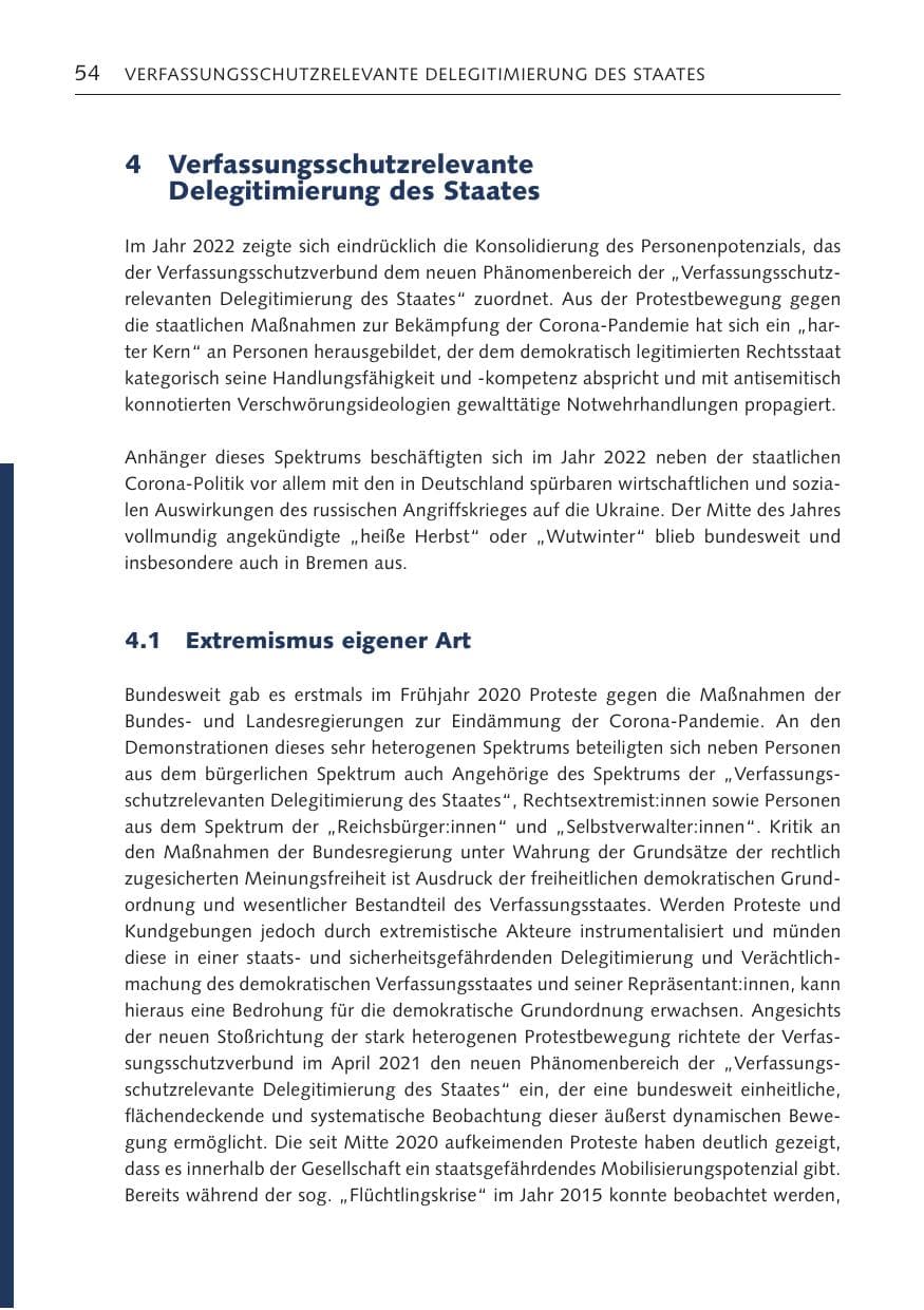 Seite 54 des Verfassungsschutzbericht 2022 Bremen
