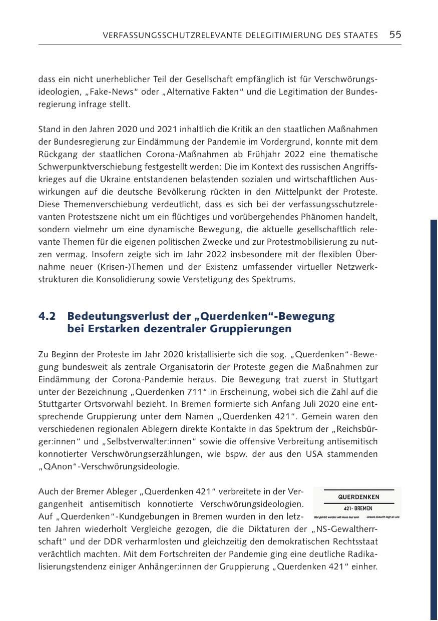 Seite 55 des Verfassungsschutzbericht 2022 Bremen
