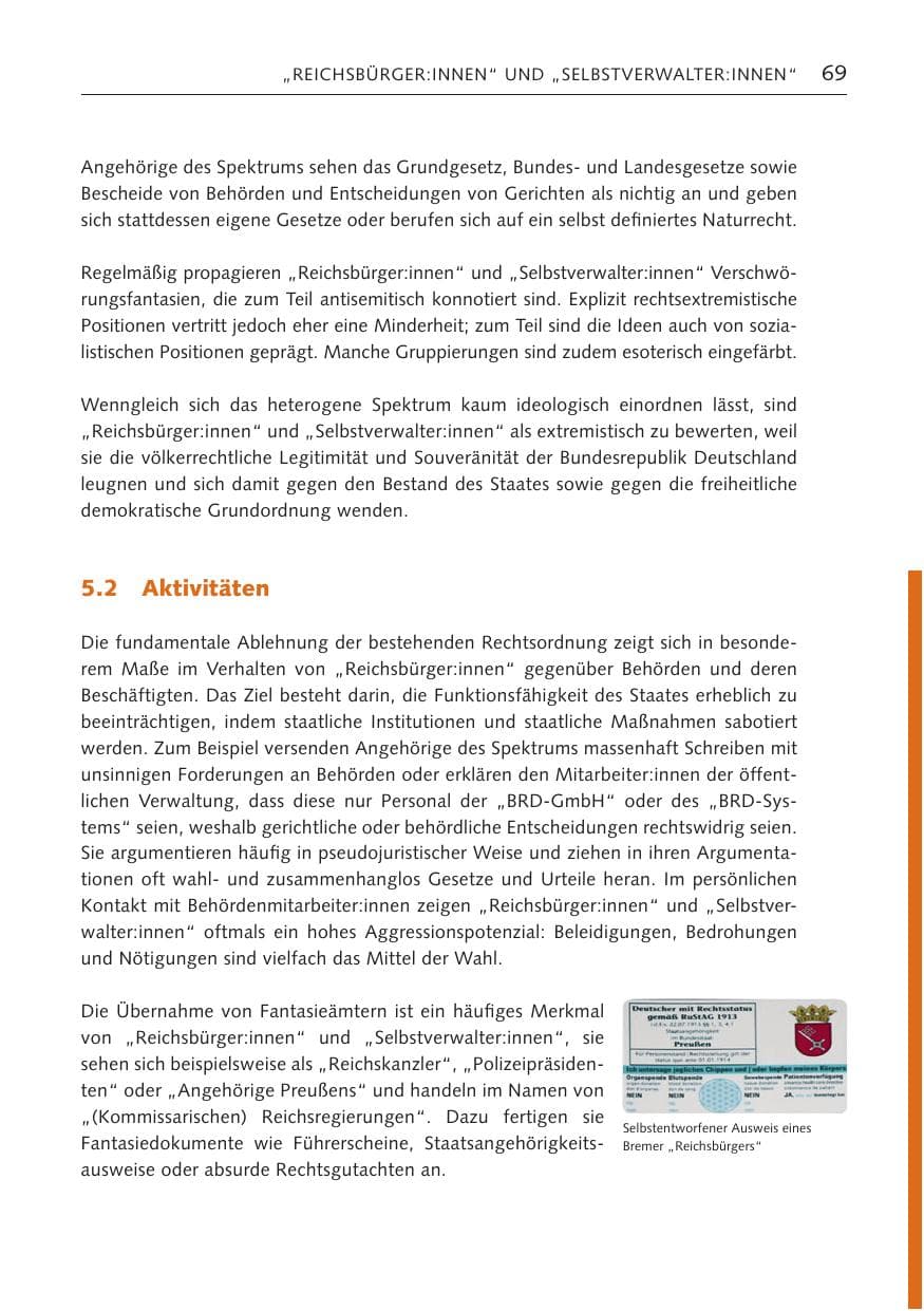 Seite 69 des Verfassungsschutzbericht 2022 Bremen