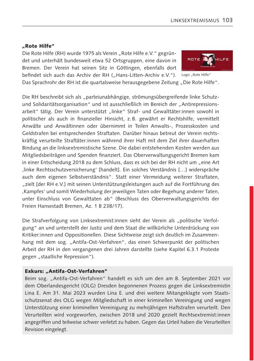 Seite 102 des Verfassungsschutzbericht 2023 Bremen