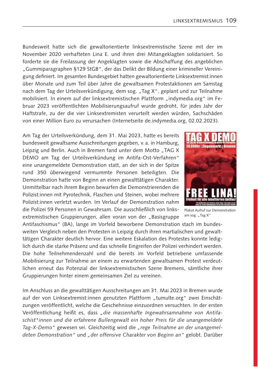Seite 108 des Verfassungsschutzbericht 2023 Bremen