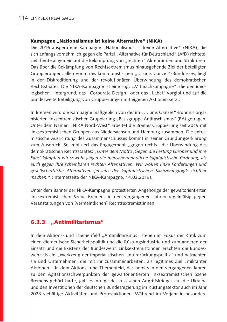 Seite 113 des Verfassungsschutzbericht 2023 Bremen