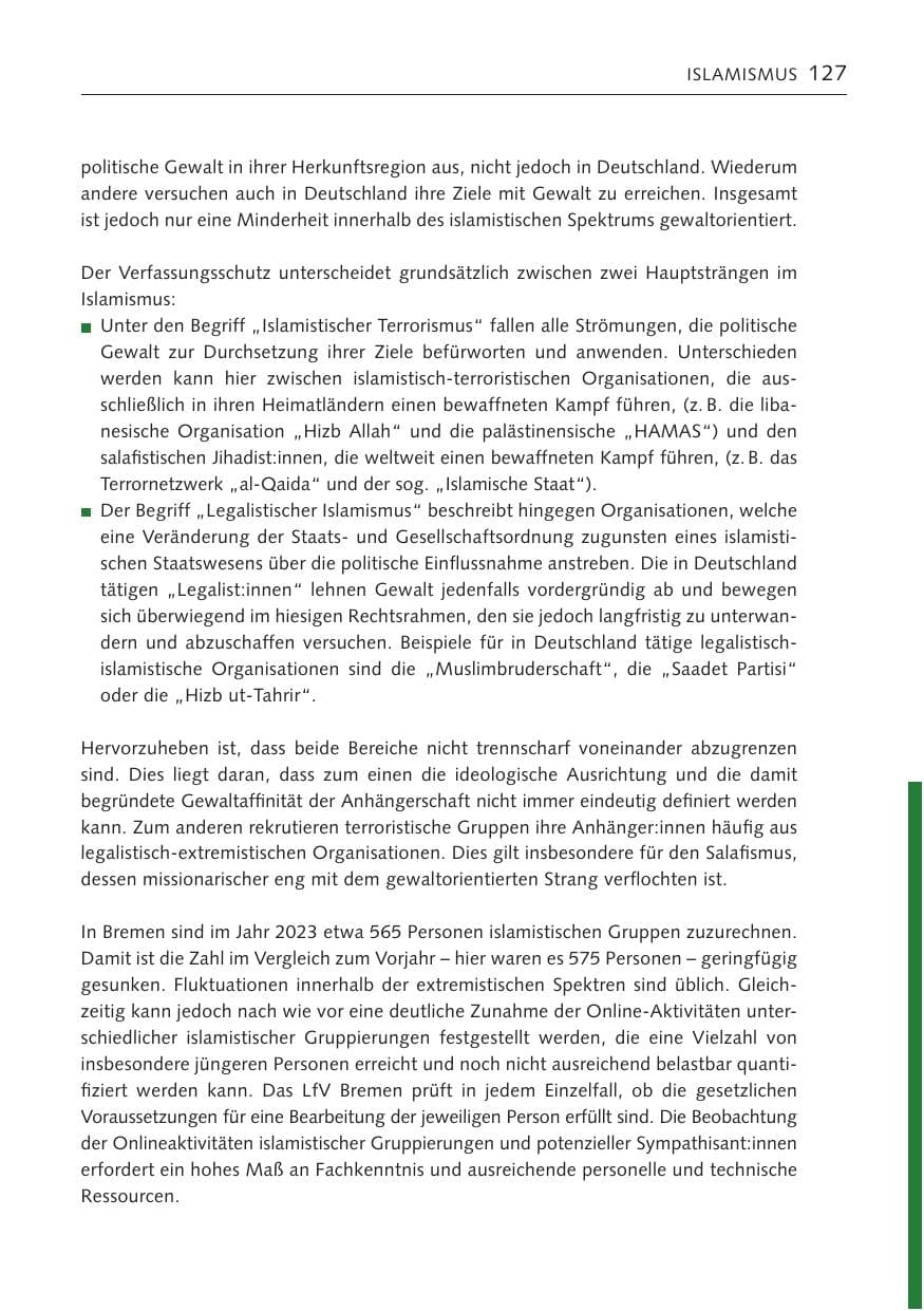 Seite 126 des Verfassungsschutzbericht 2023 Bremen