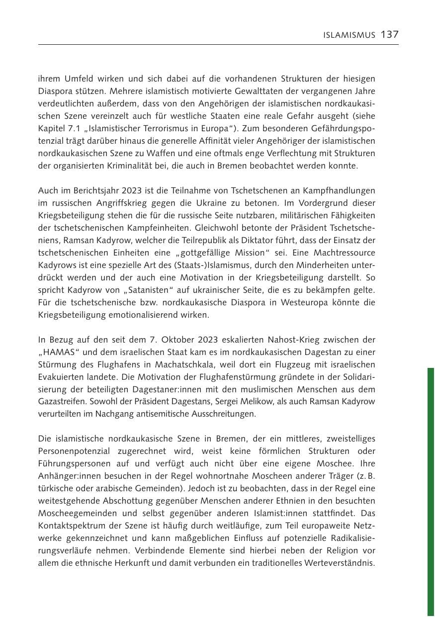 Seite 136 des Verfassungsschutzbericht 2023 Bremen
