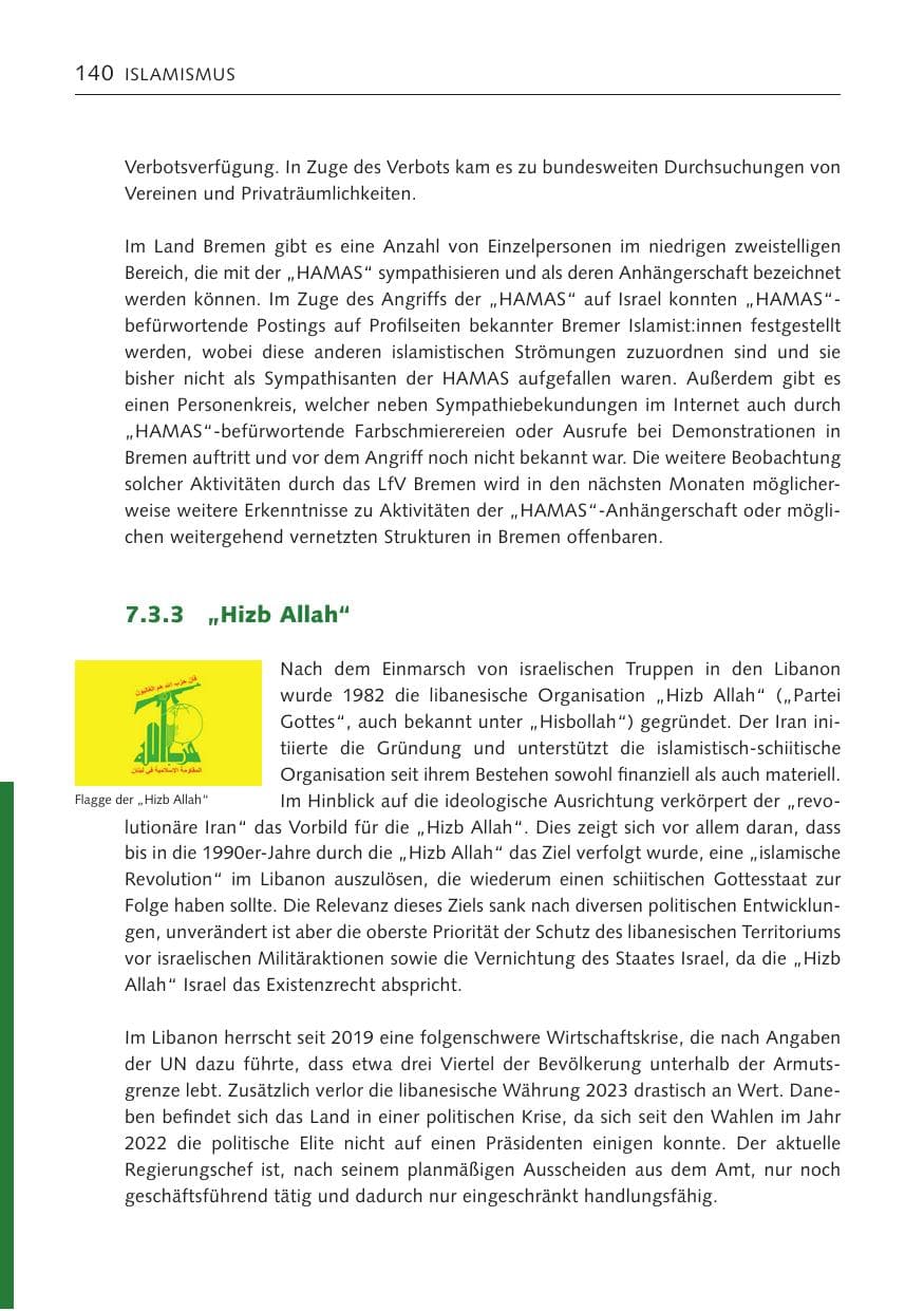 Seite 139 des Verfassungsschutzbericht 2023 Bremen