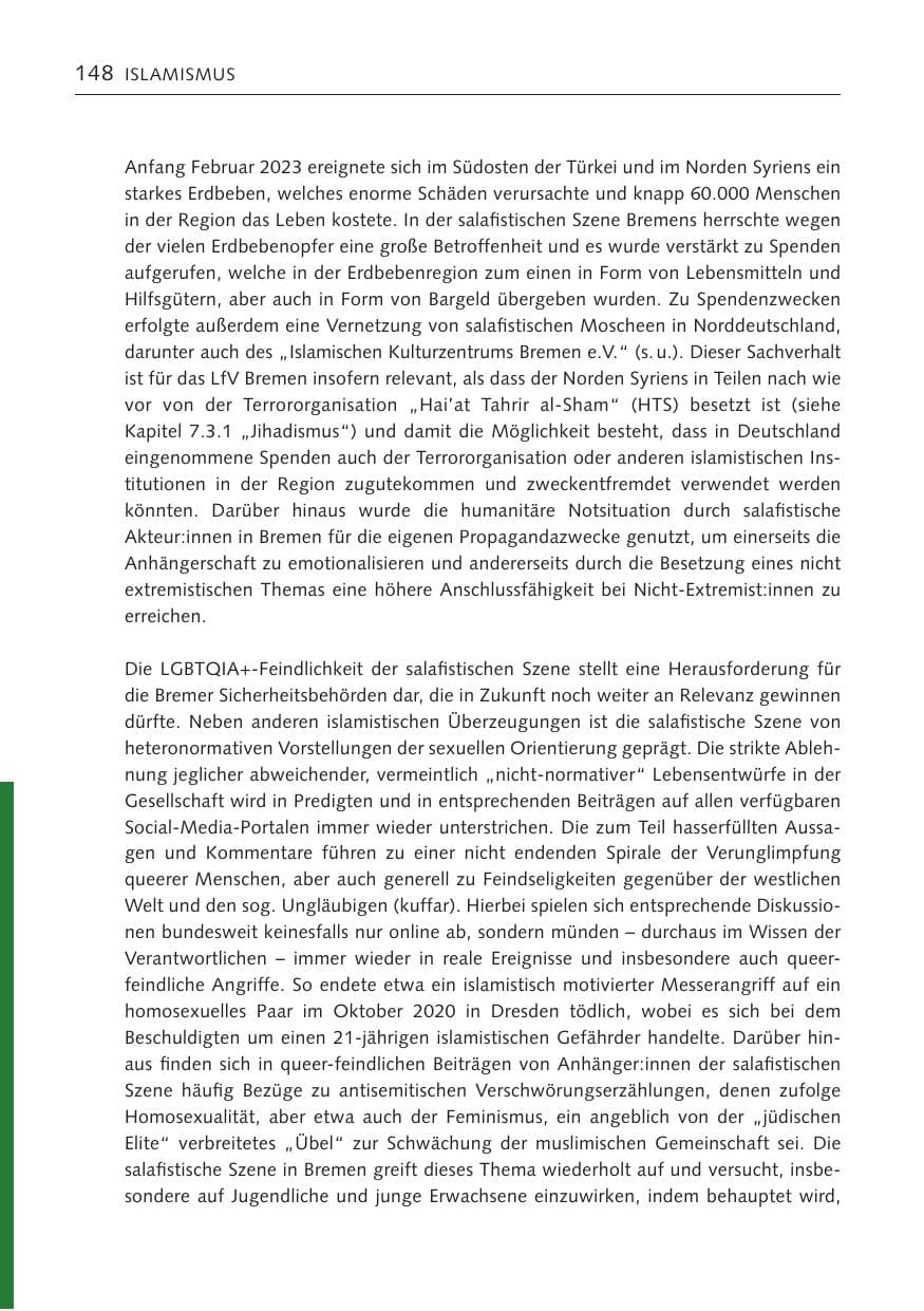 Seite 147 des Verfassungsschutzbericht 2023 Bremen