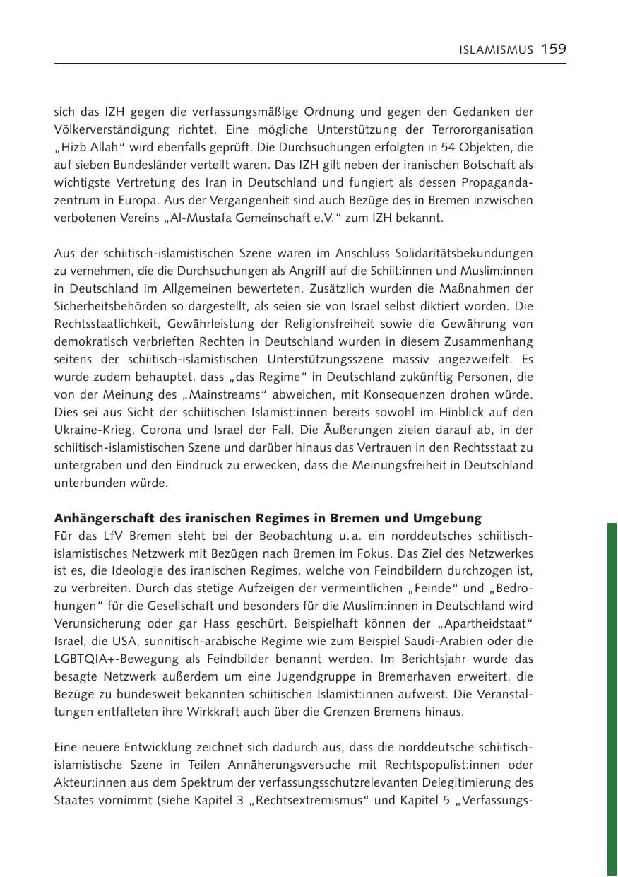 Seite 158 des Verfassungsschutzbericht 2023 Bremen