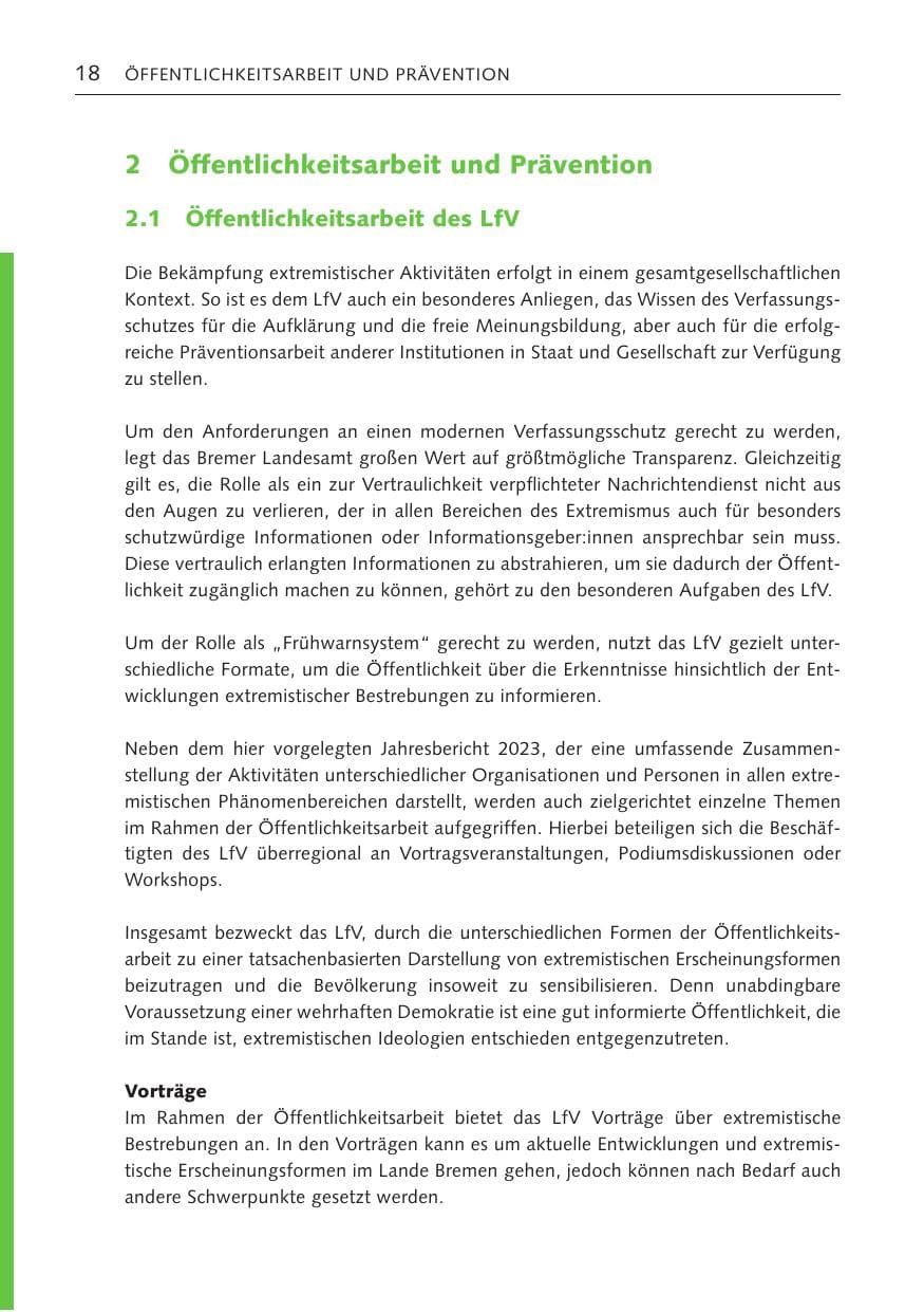 Seite 17 des Verfassungsschutzbericht 2023 Bremen