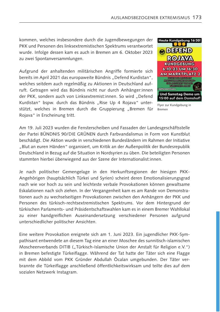 Seite 172 des Verfassungsschutzbericht 2023 Bremen