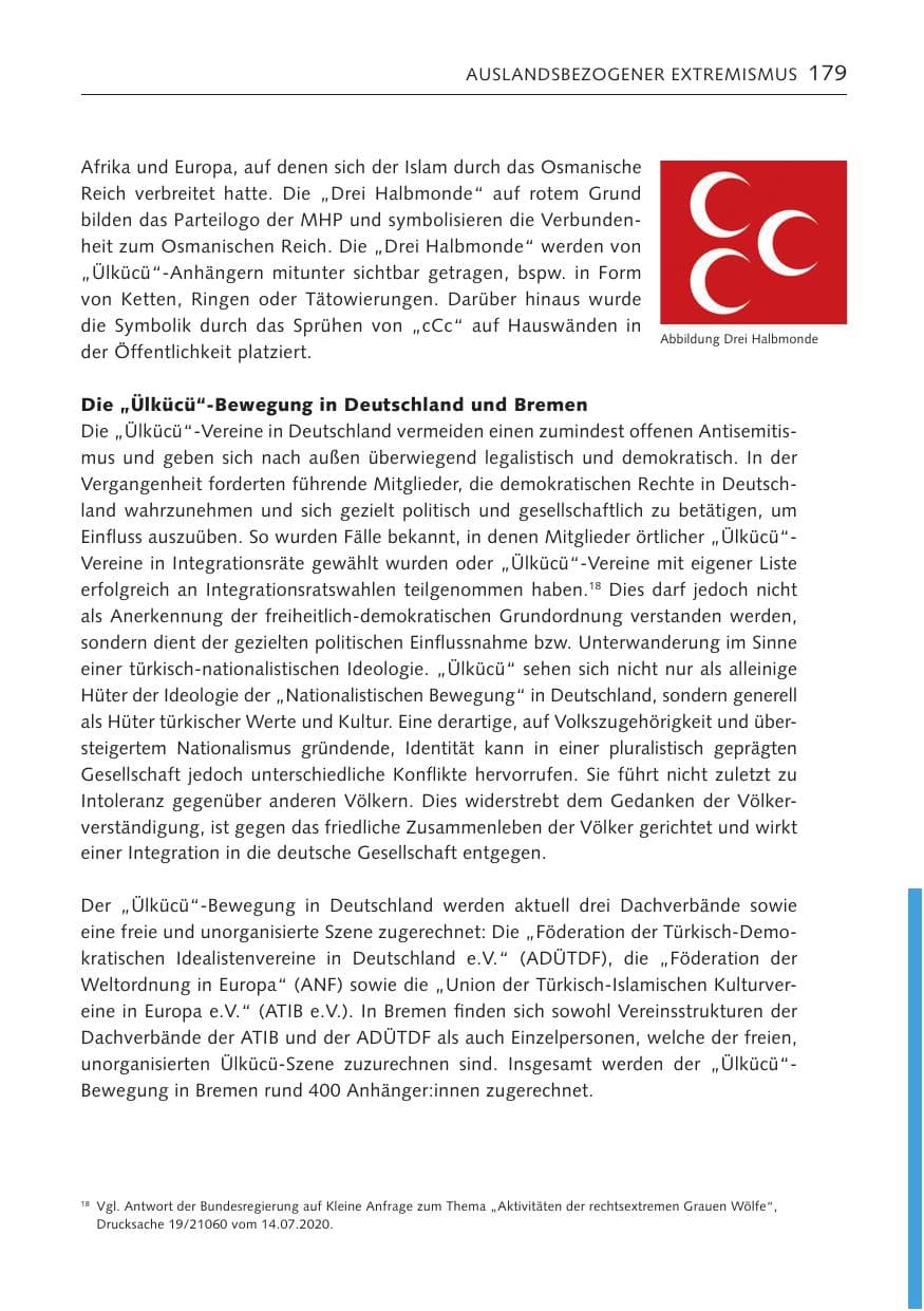 Seite 178 des Verfassungsschutzbericht 2023 Bremen