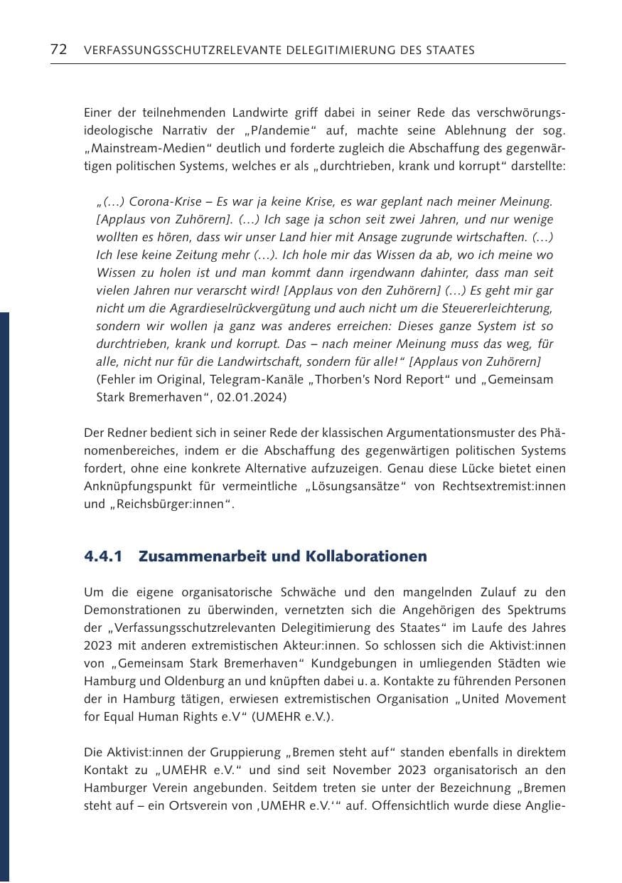 Seite 71 des Verfassungsschutzbericht 2023 Bremen