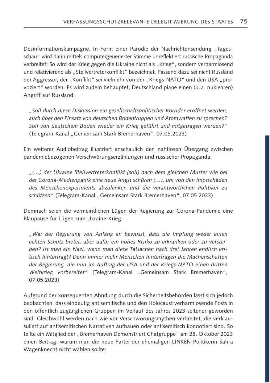 Seite 74 des Verfassungsschutzbericht 2023 Bremen