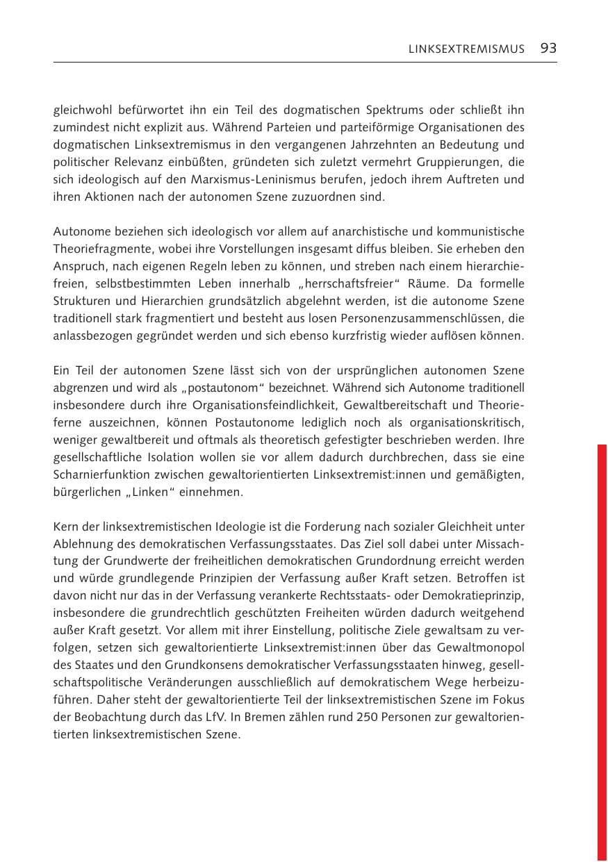 Seite 92 des Verfassungsschutzbericht 2023 Bremen