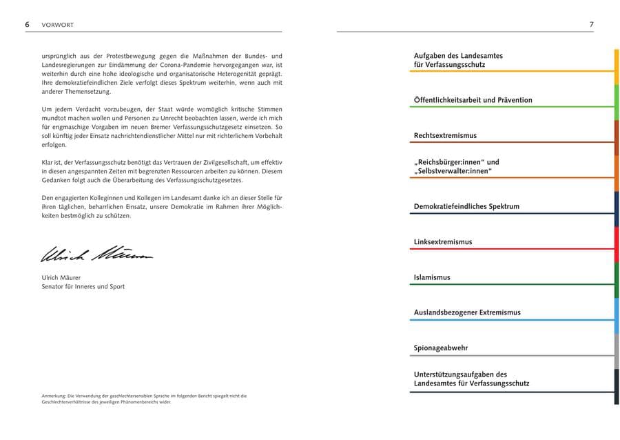 Seite 5 des Verfassungsschutzbericht 2024 Bremen