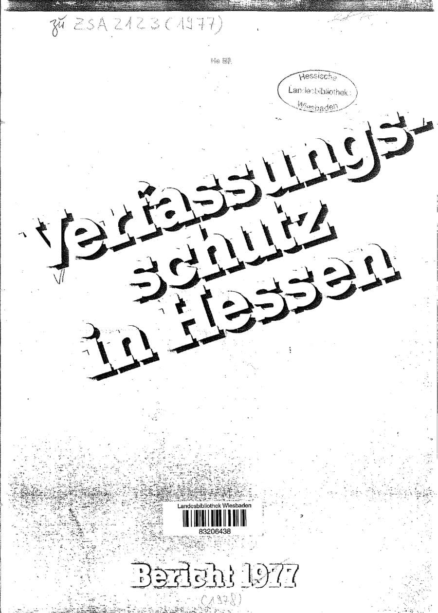Seite 1 des Verfassungsschutzbericht 1977 Hessen