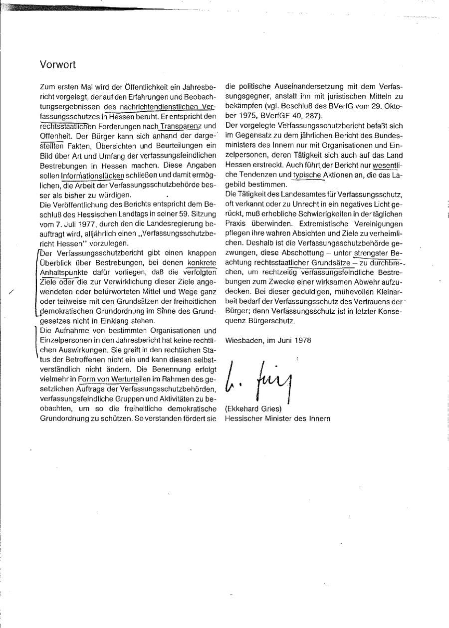 Seite 2 des Verfassungsschutzbericht 1977 Hessen