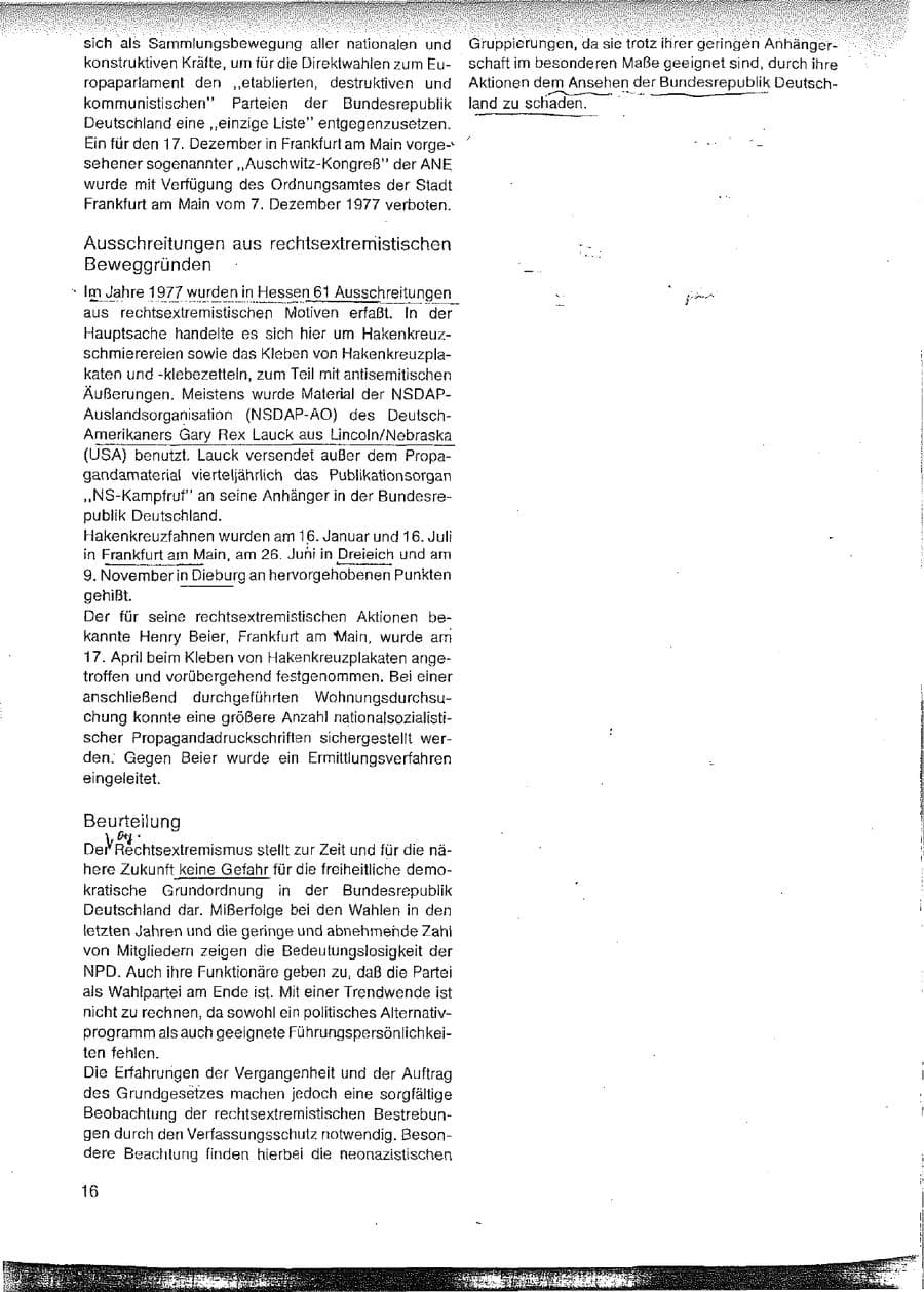 Seite 16 des Verfassungsschutzbericht 1977 Hessen